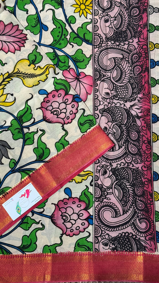 Hand-Painted Kalamkari Bangalore Silk Dupatta/Scarf