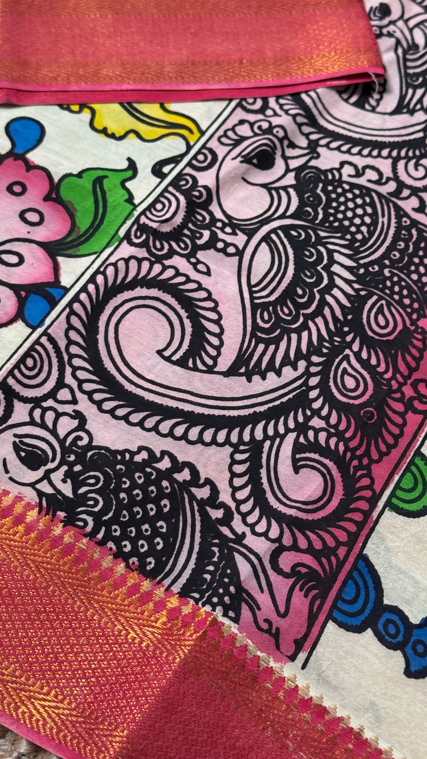 Hand-Painted Kalamkari Bangalore Silk Dupatta/Scarf