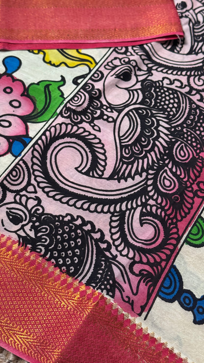 Hand-Painted Kalamkari Bangalore Silk Dupatta/Scarf