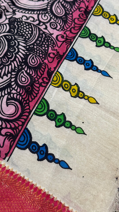 Hand-Painted Kalamkari Bangalore Silk Dupatta/Scarf