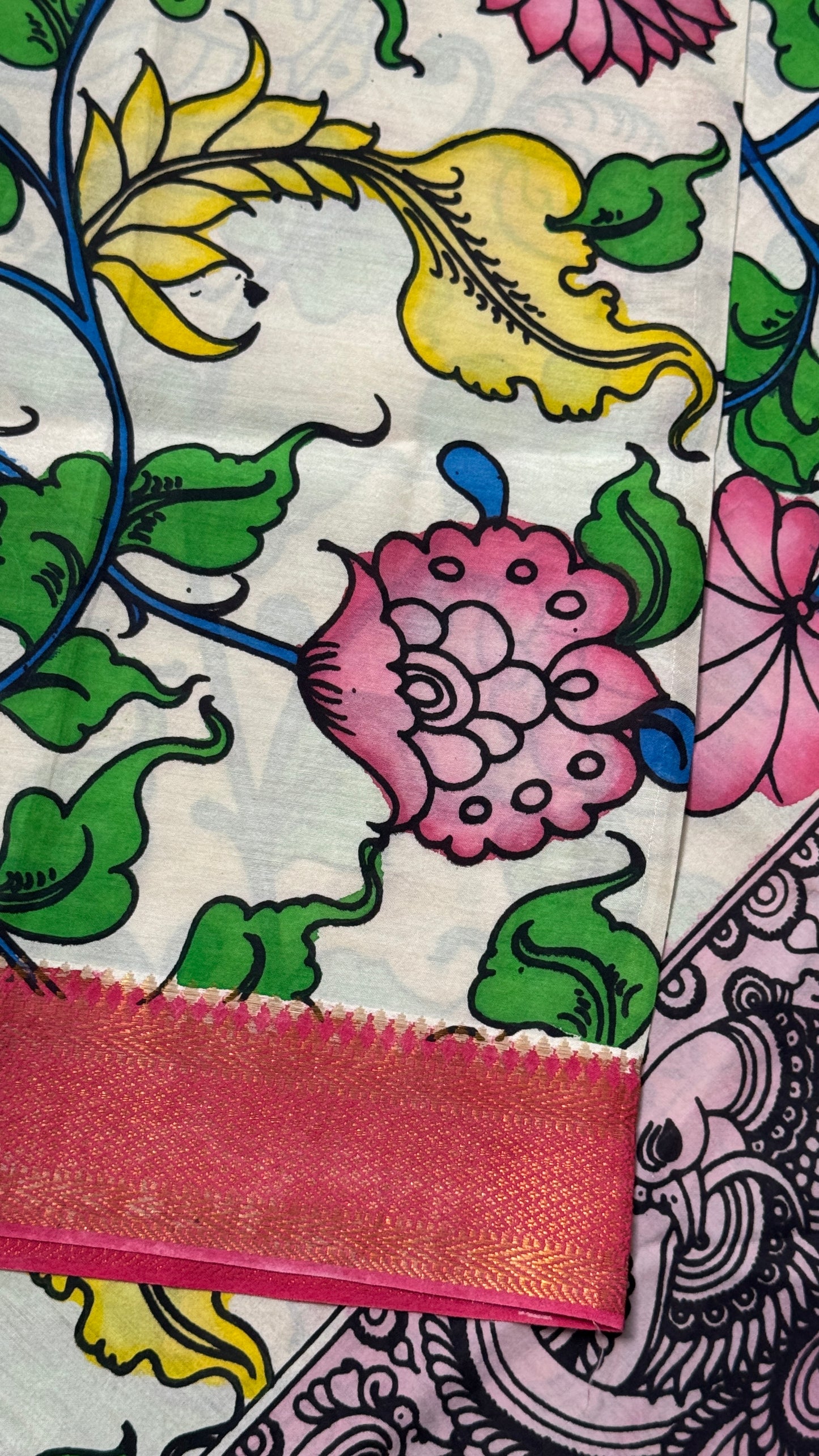 Hand-Painted Kalamkari Bangalore Silk Dupatta/Scarf