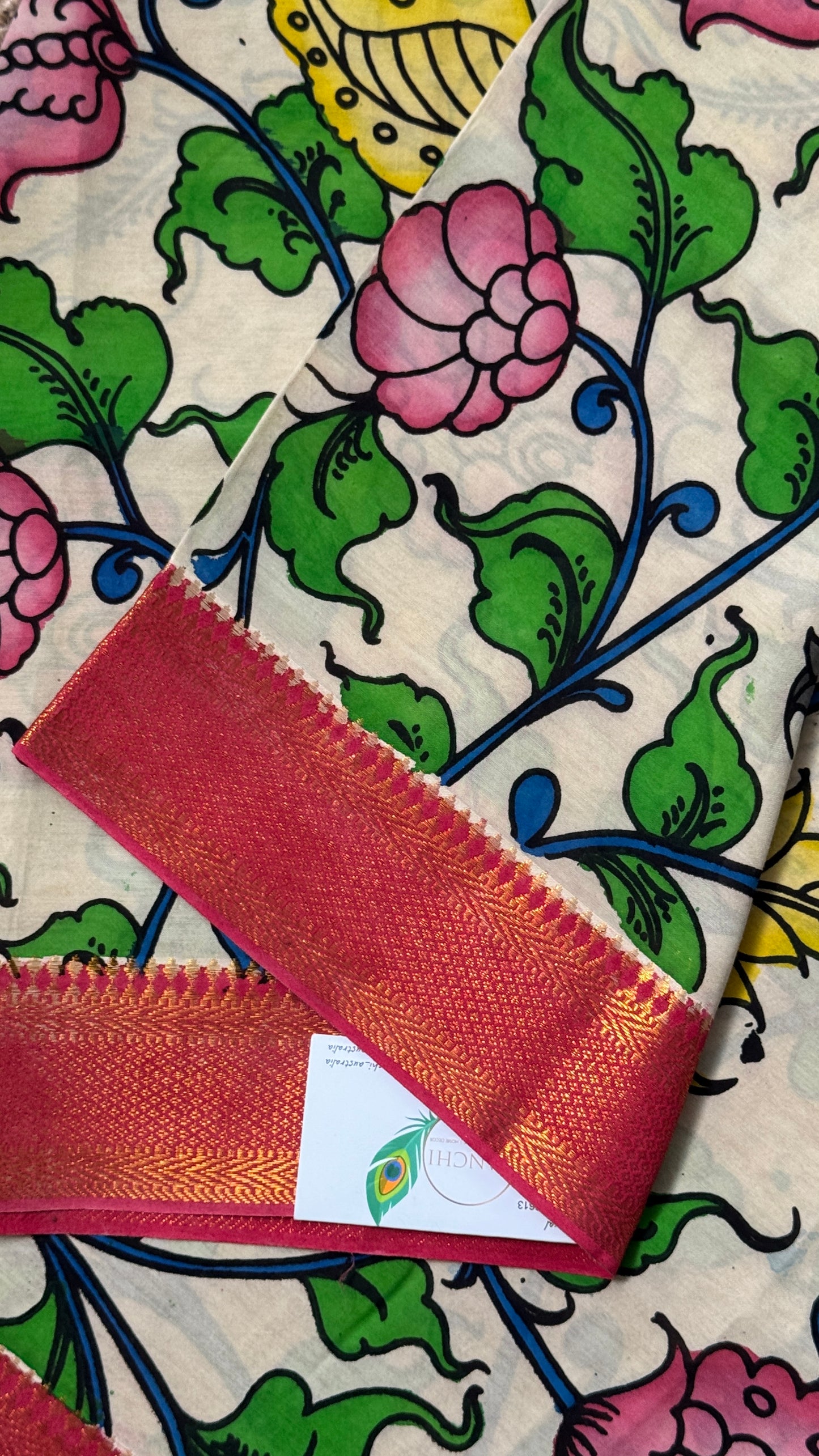 Hand-Painted Kalamkari Bangalore Silk Dupatta/Scarf