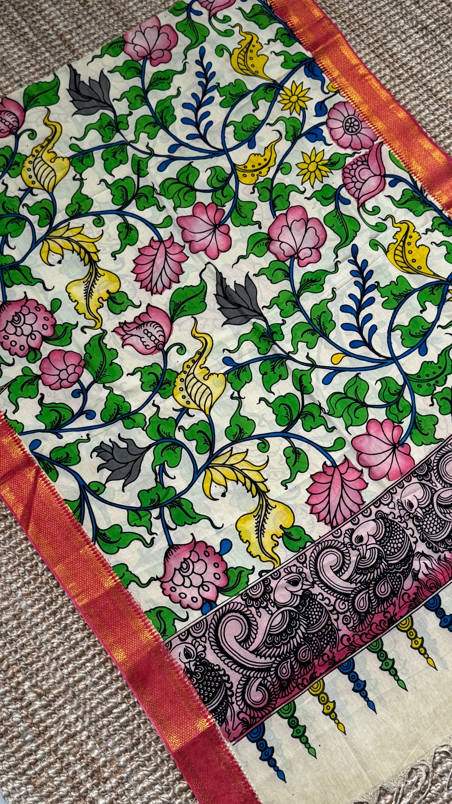 Hand-Painted Kalamkari Bangalore Silk Dupatta/Scarf