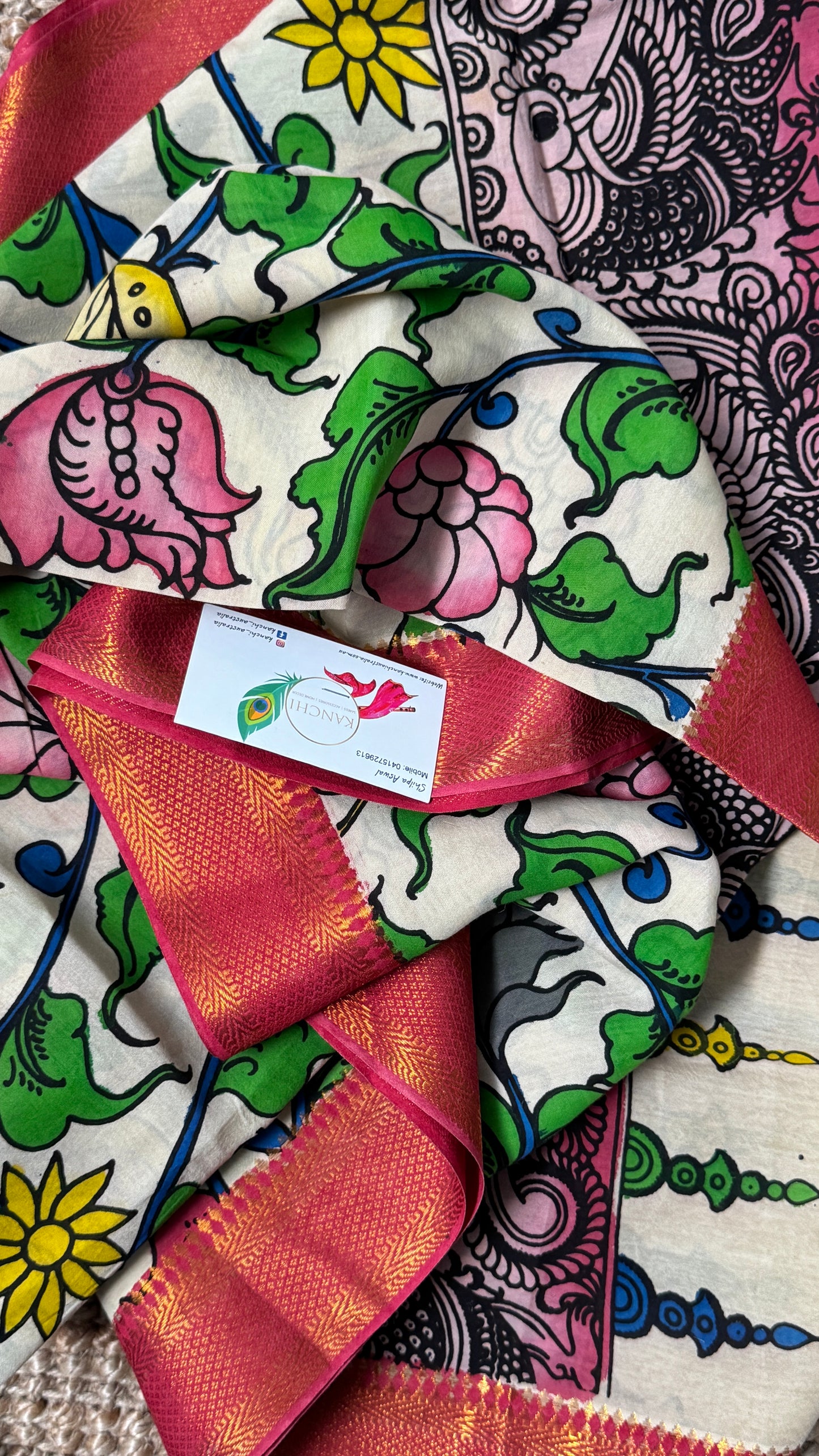 Hand-Painted Kalamkari Bangalore Silk Dupatta/Scarf