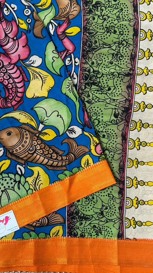 Hand-Painted Kalamkari Bangalore Silk Dupatta/Scarf