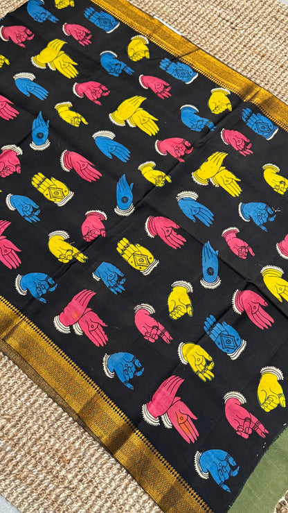 Hand-Painted Kalamkari Bangalore Silk Dupatta/Scarf