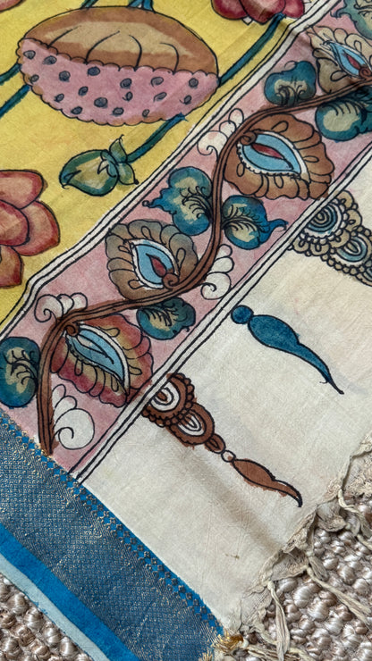 Hand-Painted Kalamkari Bangalore Silk Dupatta/Scarf
