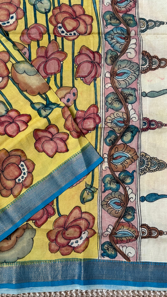 Hand-Painted Kalamkari Bangalore Silk Dupatta/Scarf