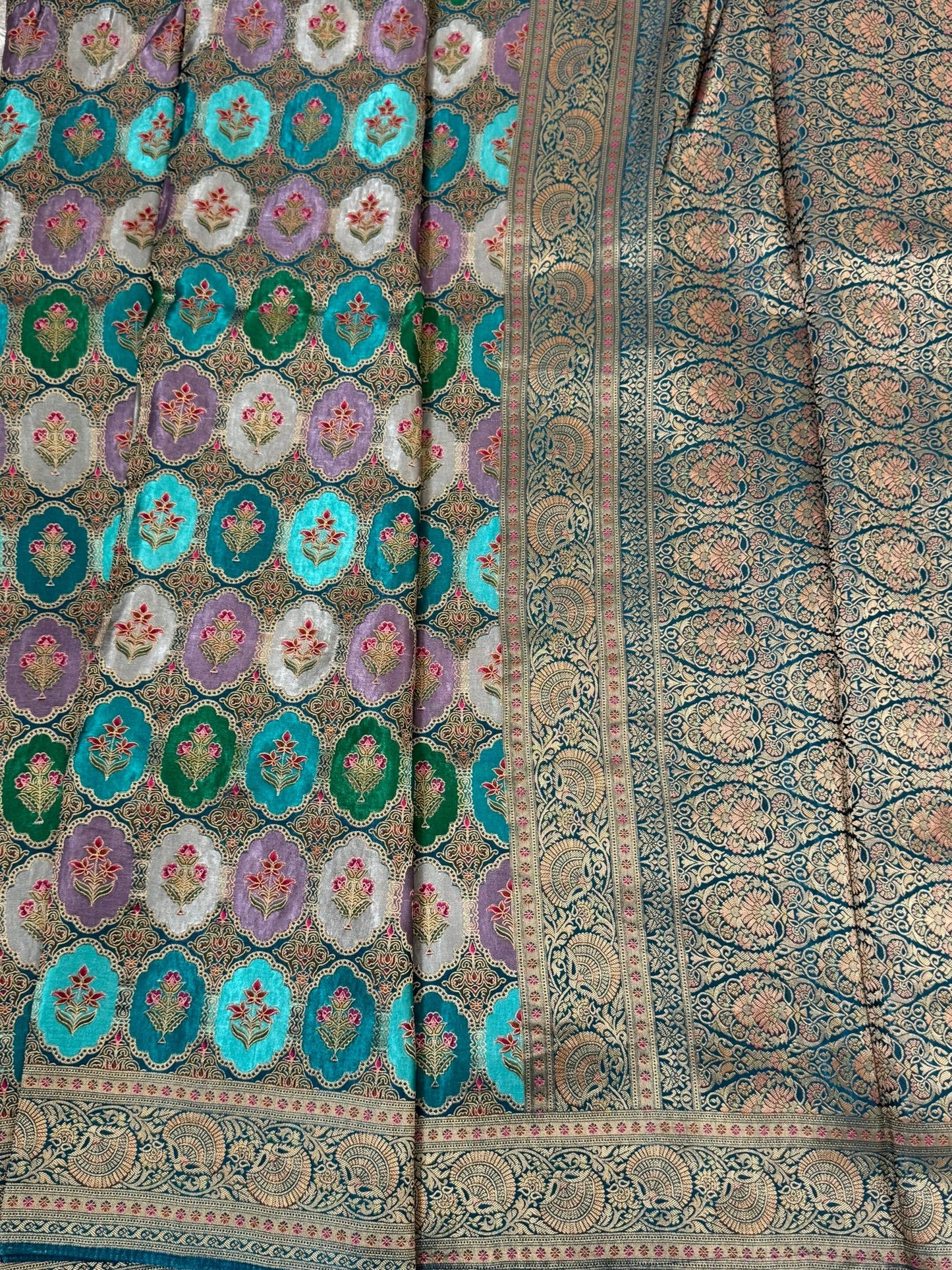 Pure Mashru Satin Silk Banarasi Saree – Kanchi Australia’s Exclusive – Teal