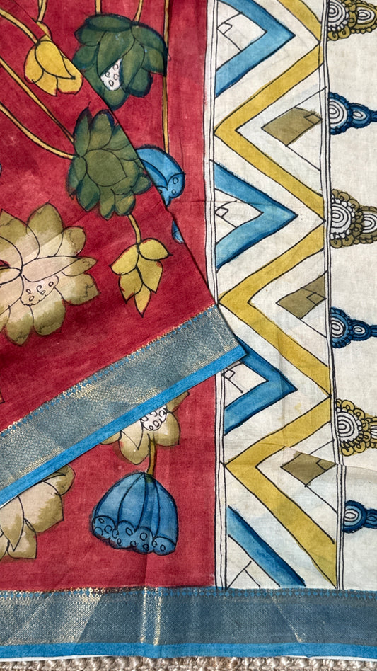 Hand-Painted Kalamkari Bangalore Silk Dupatta/Scarf