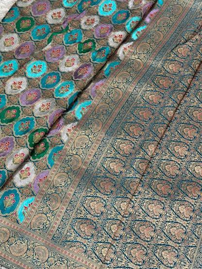 Pure Mashru Satin Silk Banarasi Saree – Kanchi Australia’s Exclusive – Teal