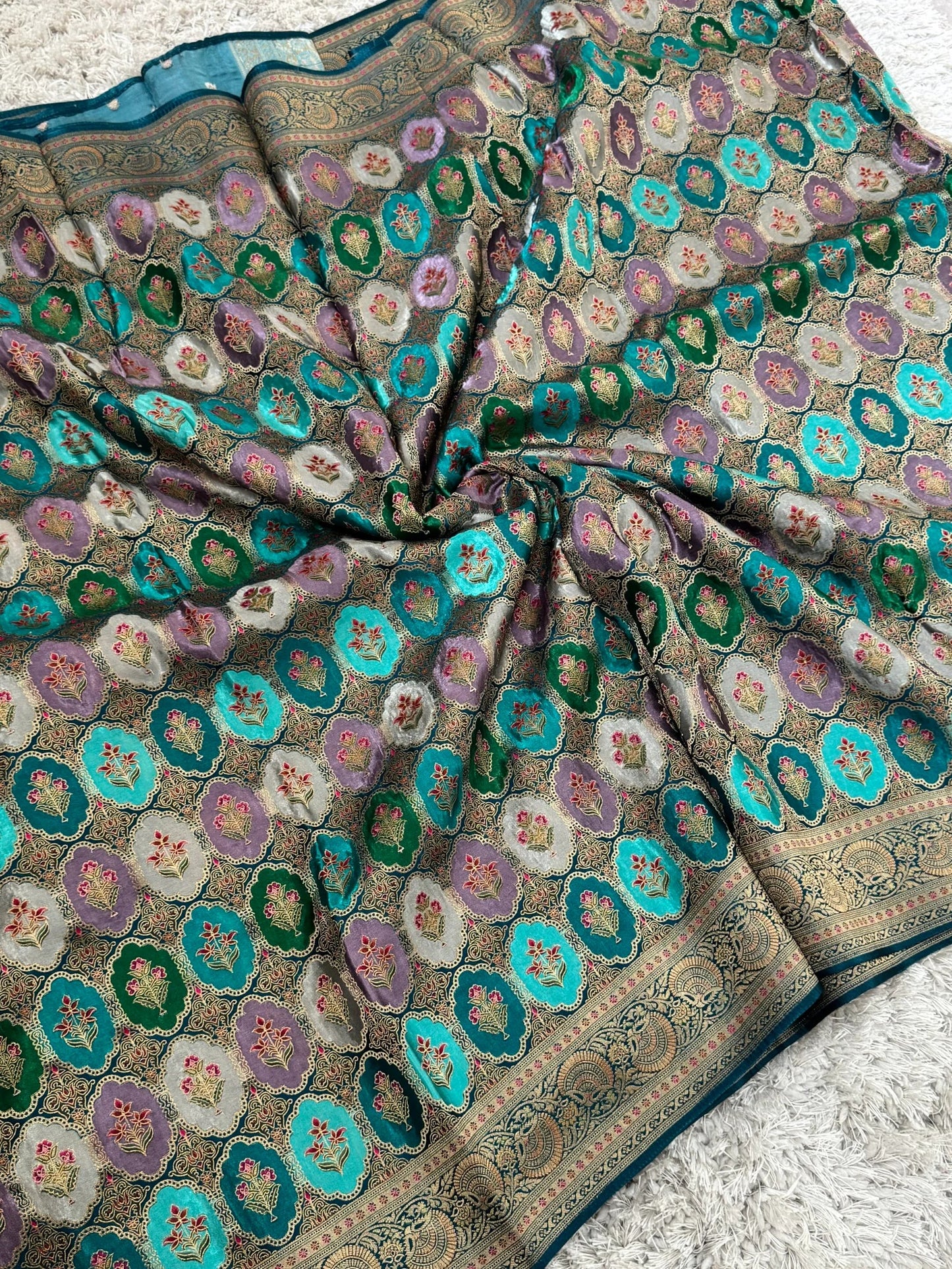 Pure Mashru Satin Silk Banarasi Saree – Kanchi Australia’s Exclusive – Teal