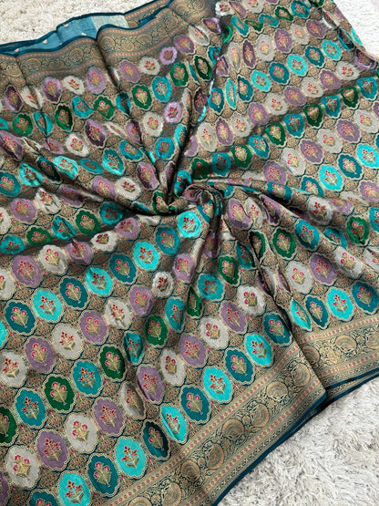 Pure Mashru Satin Silk Banarasi Saree – Kanchi Australia’s Exclusive – Teal