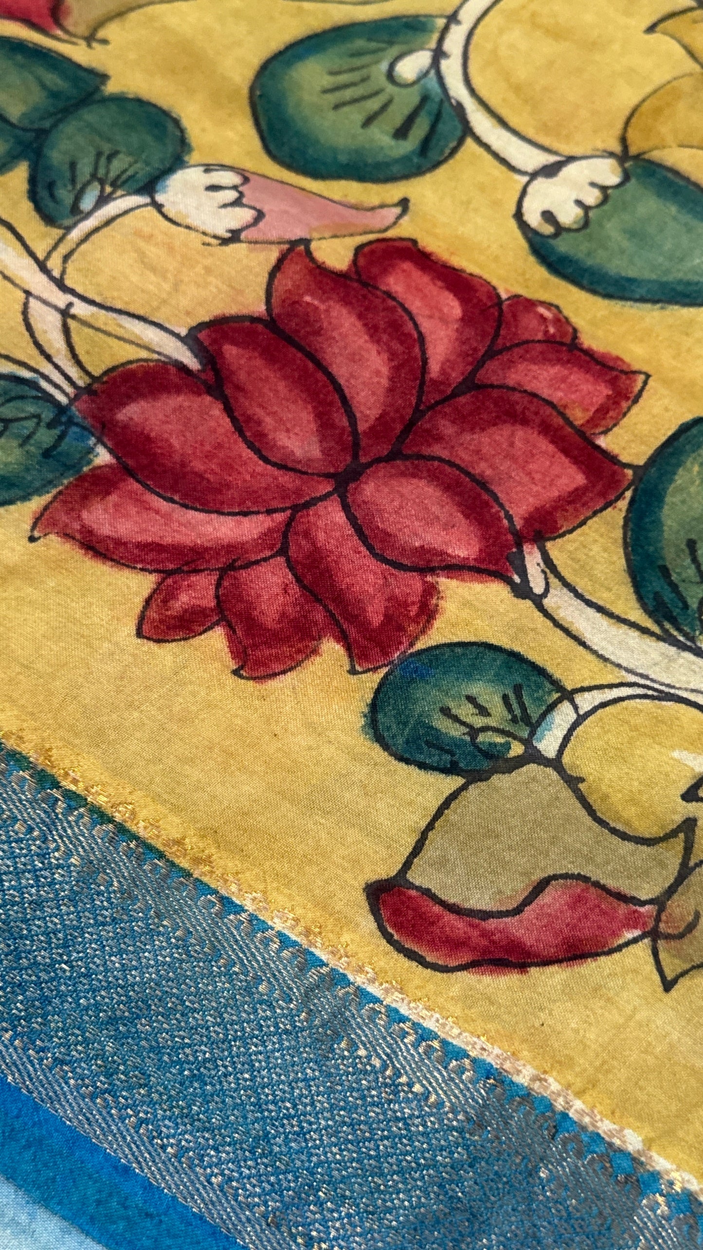Hand-Painted Kalamkari Bangalore Silk Dupatta/Scarf