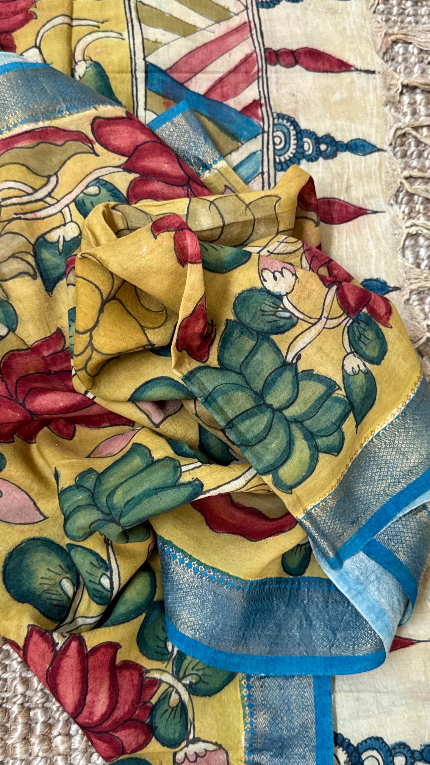 Hand-Painted Kalamkari Bangalore Silk Dupatta/Scarf