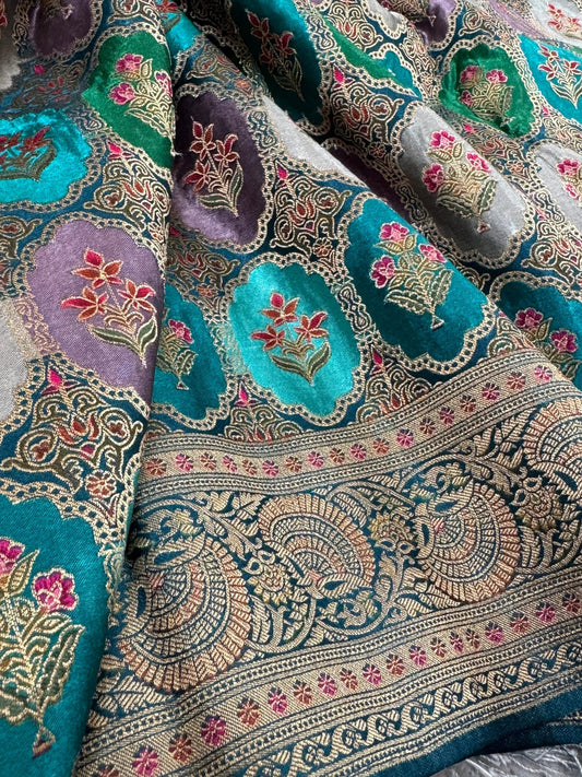 Pure Mashru Satin Silk Banarasi Saree – Kanchi Australia’s Exclusive – Teal