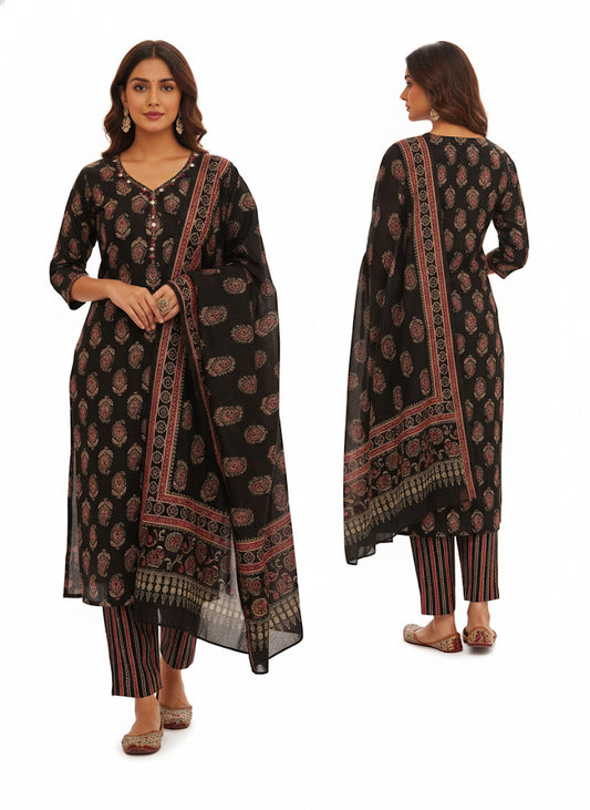 Pure Cotton Salwar Suit - Full Set - Black