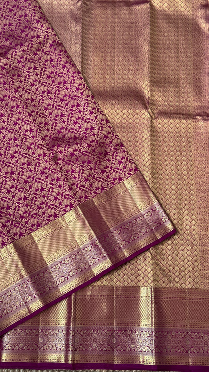 Pure Kanchivaram Silk Saree – Exquisite Pink with Gold Zari Brocade Weaving