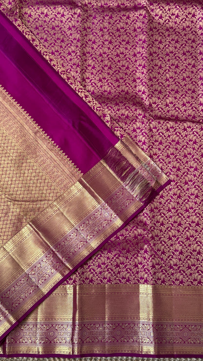 Pure Kanchivaram Silk Saree – Exquisite Pink with Gold Zari Brocade Weaving