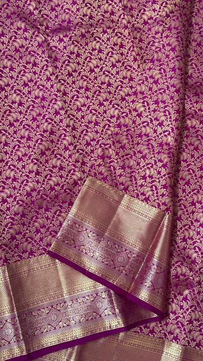 Pure Kanchivaram Silk Saree – Exquisite Pink with Gold Zari Brocade Weaving