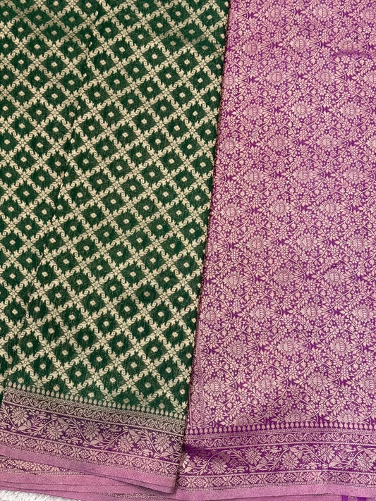 Pure Georgette Silk Banarasi Saree – Green and Magenta
