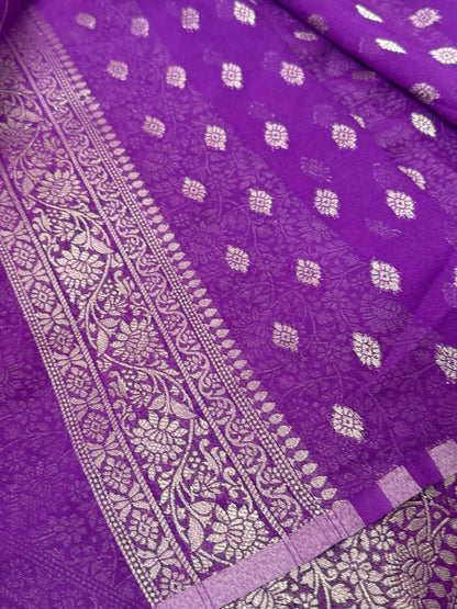 Pure Georgette Silk Banarasi Saree – Green and Magenta