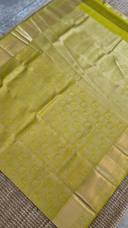 Pure Kanchivaram Silk Saree – Exquisite Mehendi Yellow/Green