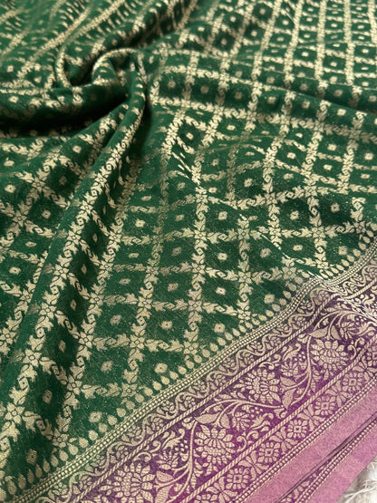 Pure Georgette Silk Banarasi Saree – Green and Magenta