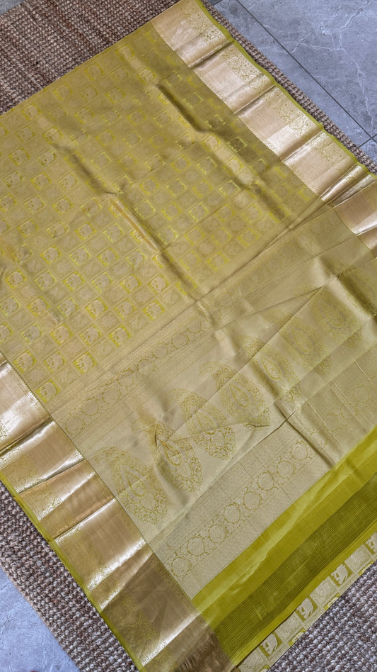 Pure Kanchivaram Silk Saree – Exquisite Mehendi Yellow/Green