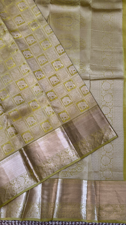 Pure Kanchivaram Silk Saree – Exquisite Mehendi Yellow/Green