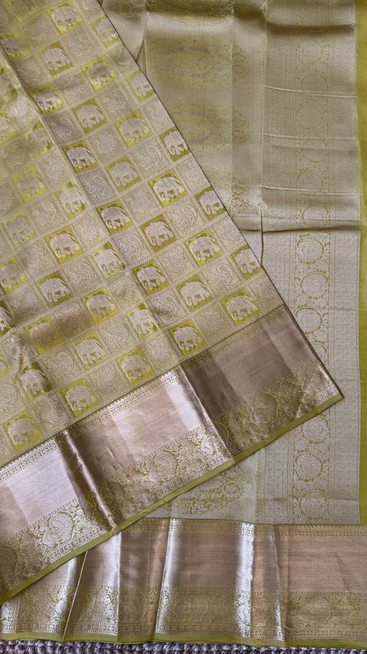 Pure Kanchivaram Silk Saree – Exquisite Mehendi Yellow/Green