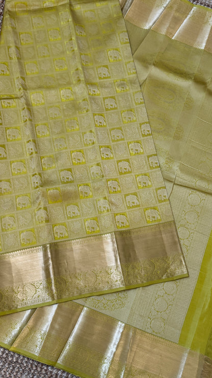 Pure Kanchivaram Silk Saree – Exquisite Mehendi Yellow/Green