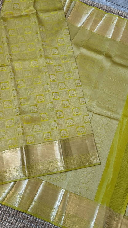 Pure Kanchivaram Silk Saree – Exquisite Mehendi Yellow/Green