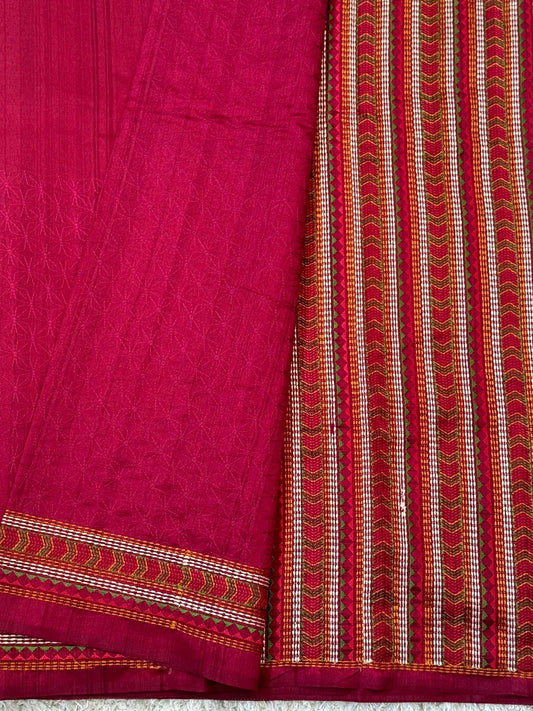 Handloom Raw silk embroidered saree – Maroon