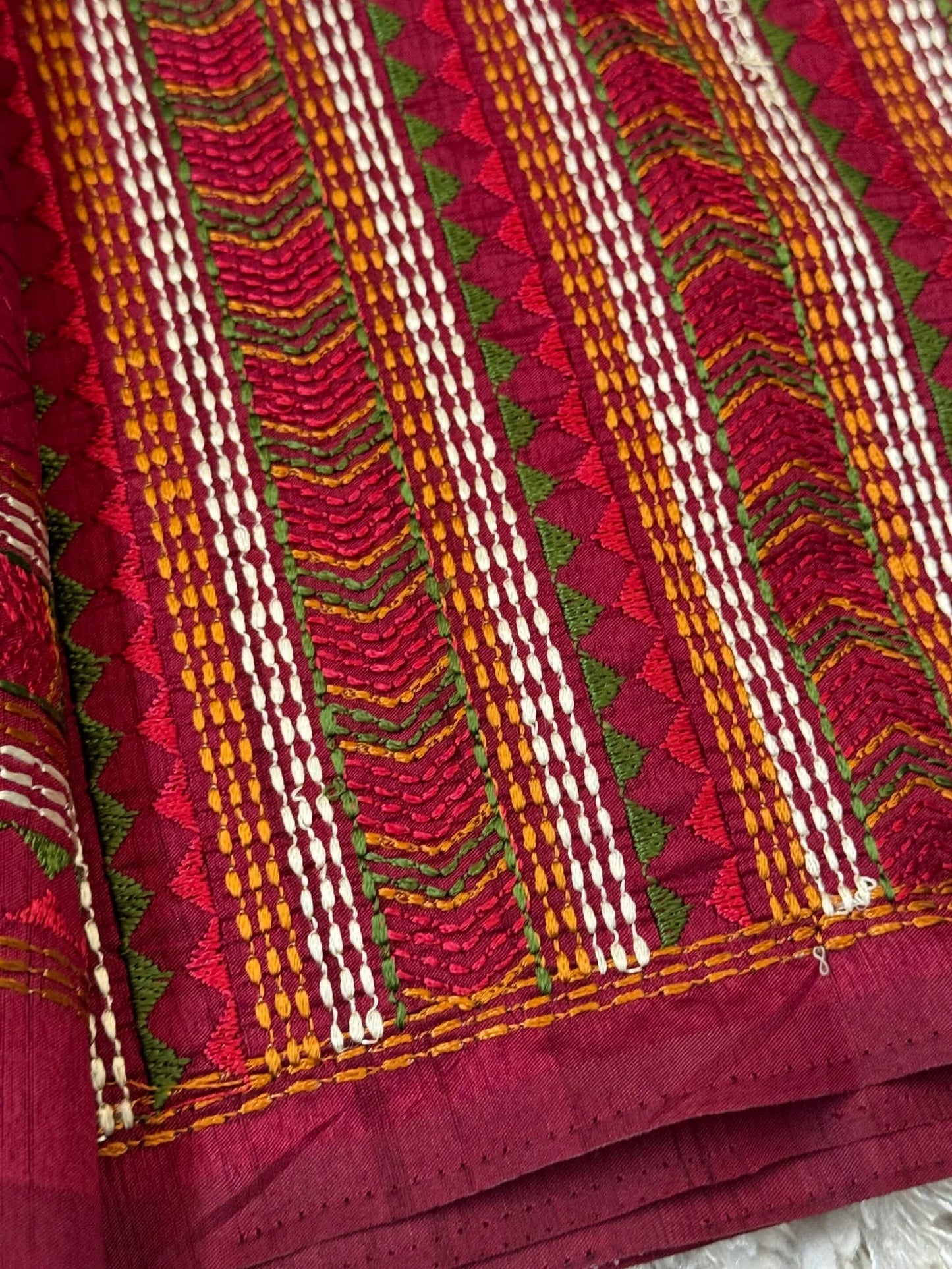 Handloom Raw silk embroidered saree – Maroon
