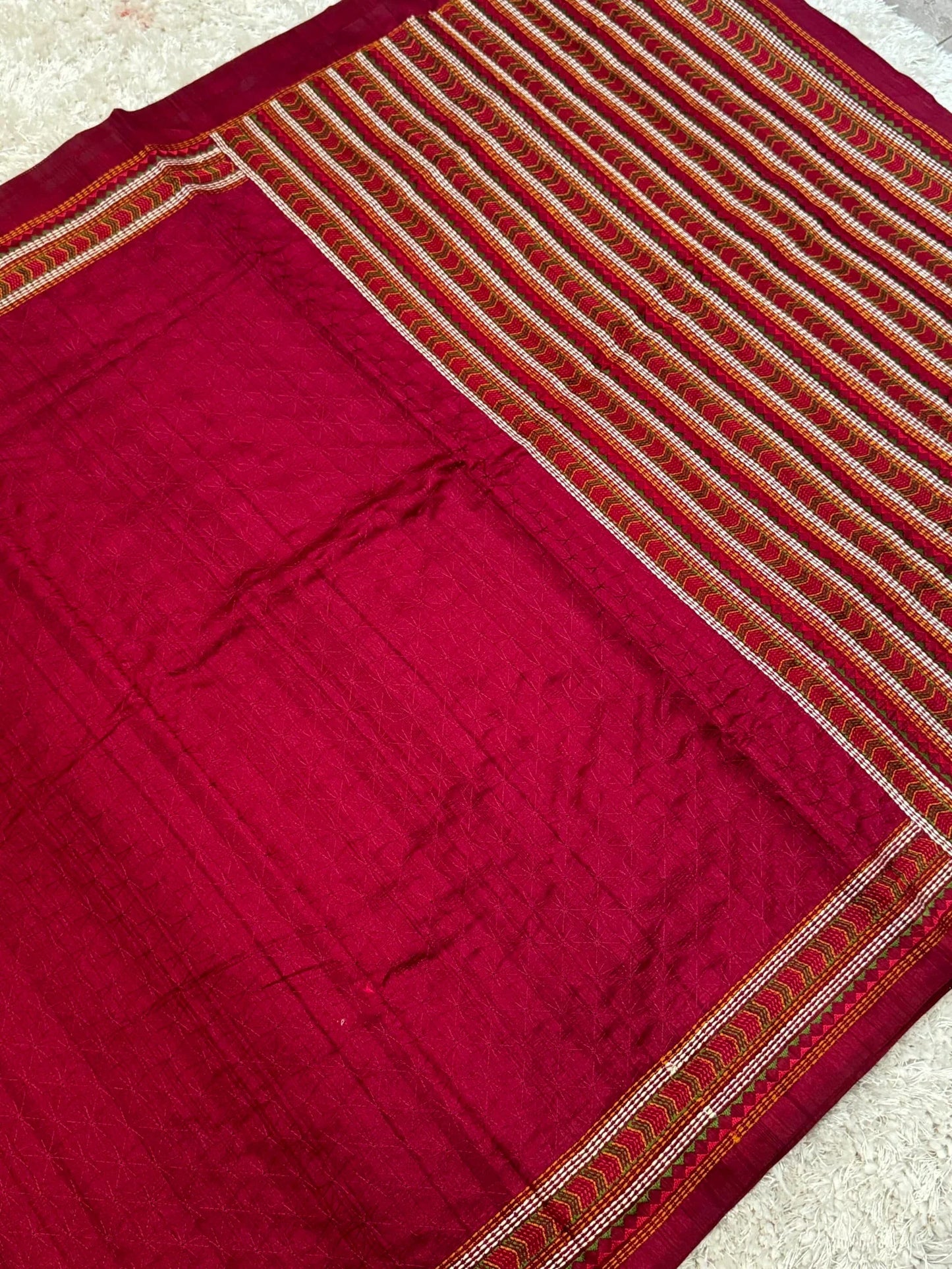 Handloom Raw silk embroidered saree – Maroon