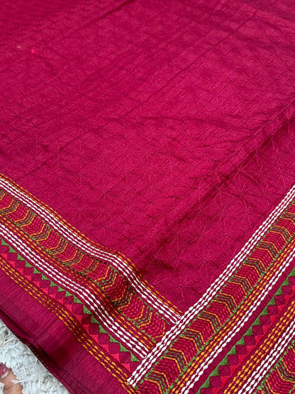 Handloom Raw silk embroidered saree – Maroon