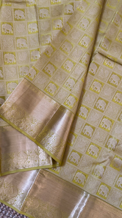 Pure Kanchivaram Silk Saree – Exquisite Mehendi Yellow/Green