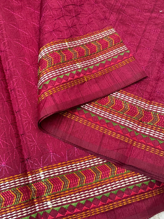 Handloom Raw silk embroidered saree – Maroon