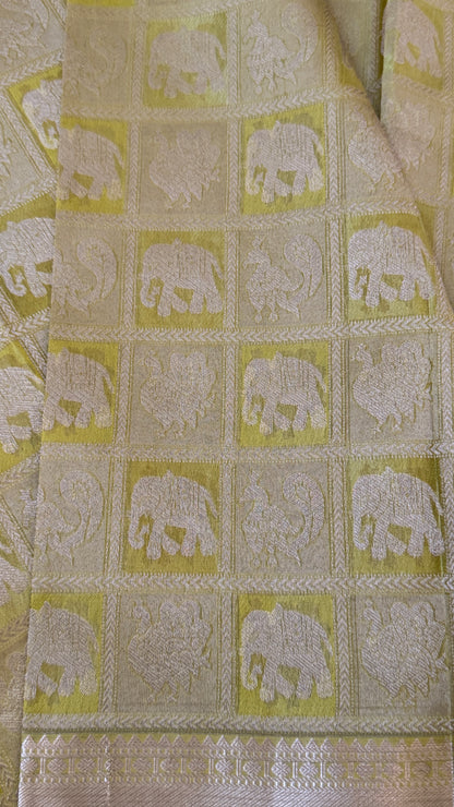 Pure Kanchivaram Silk Saree – Exquisite Mehendi Yellow/Green