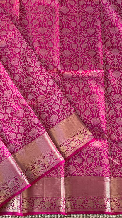 Pure Kanchivaram Silk Saree – Exquisite Pink with Gold Zari Brocade Weaving