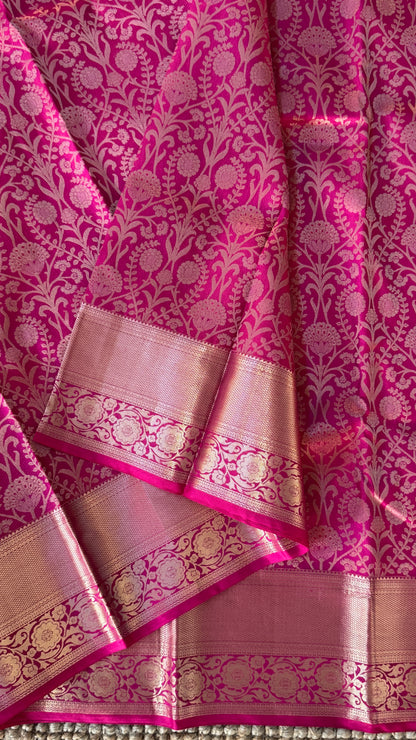 Pure Kanchivaram Silk Saree – Exquisite Pink with Gold Zari Brocade Weaving