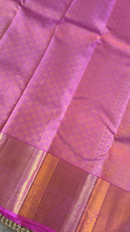 Pure Kanchivaram Silk Saree – Pure Kanchivaram Silk Saree – Exquisite Yellow with Pink Zari Border - Fully Brocade Weaving