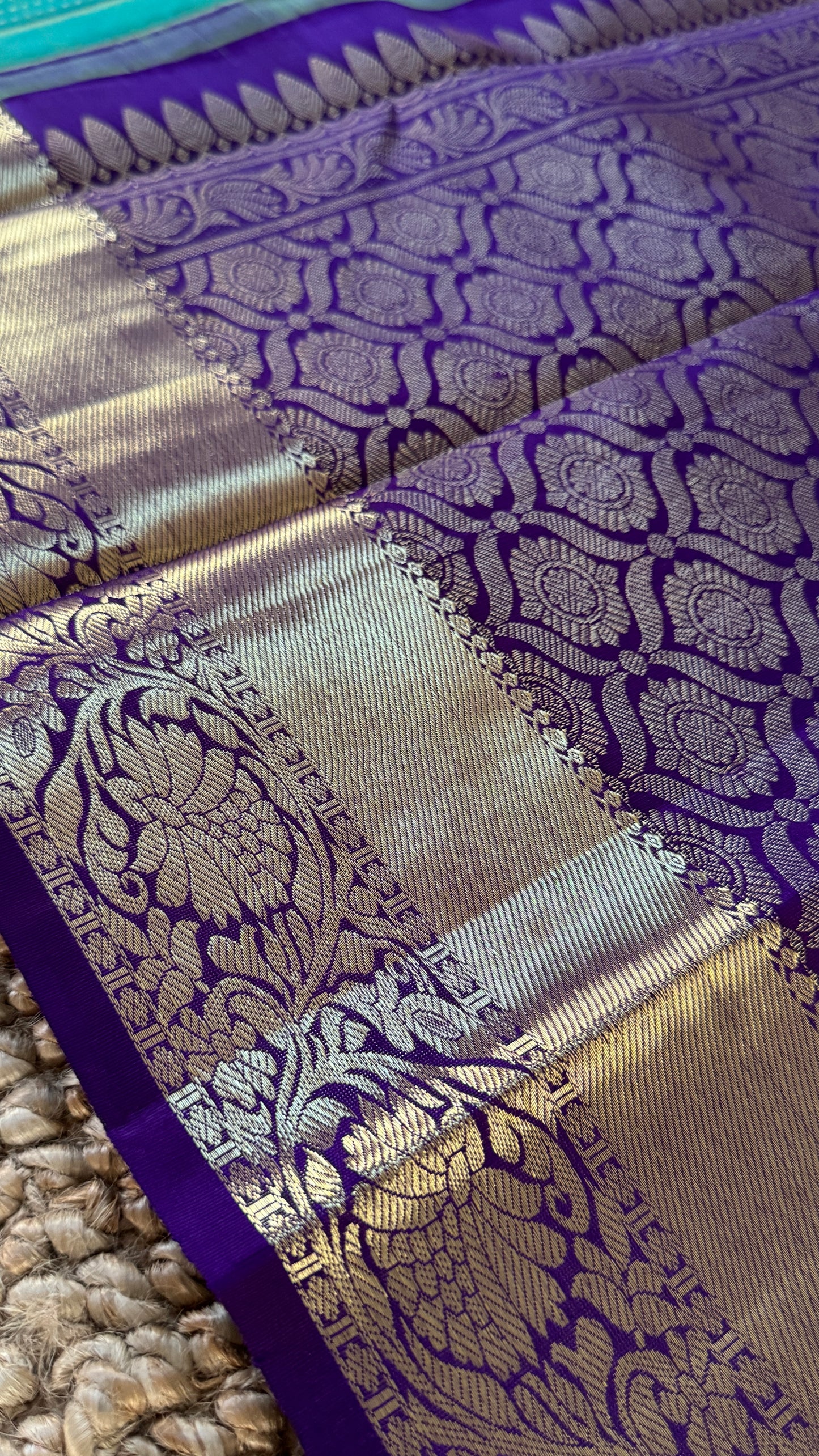 KANJIVARAM PURE SILK HANDLOOM SAREE – AQUAMARINE & PURPLE