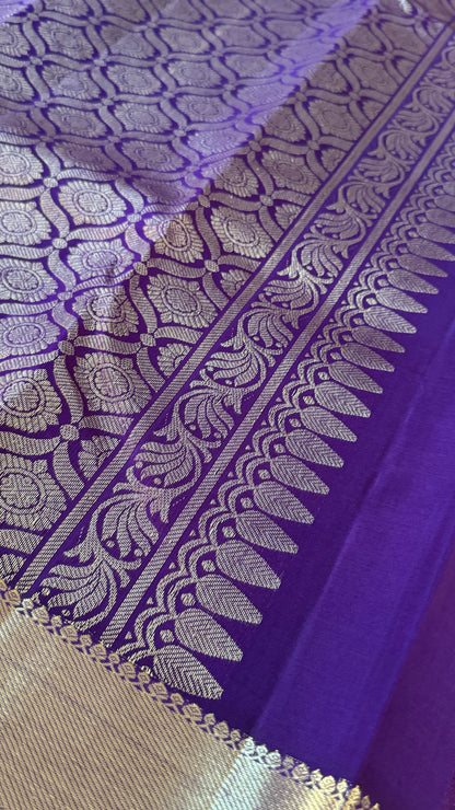 KANJIVARAM PURE SILK HANDLOOM SAREE – AQUAMARINE & PURPLE