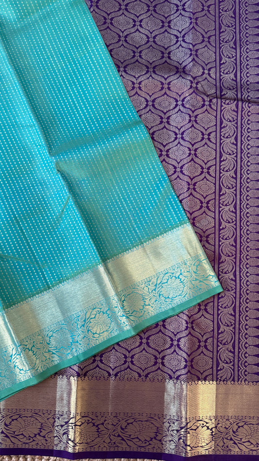 KANJIVARAM PURE SILK HANDLOOM SAREE – AQUAMARINE & PURPLE