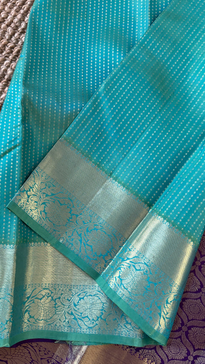 KANJIVARAM PURE SILK HANDLOOM SAREE – AQUAMARINE & PURPLE