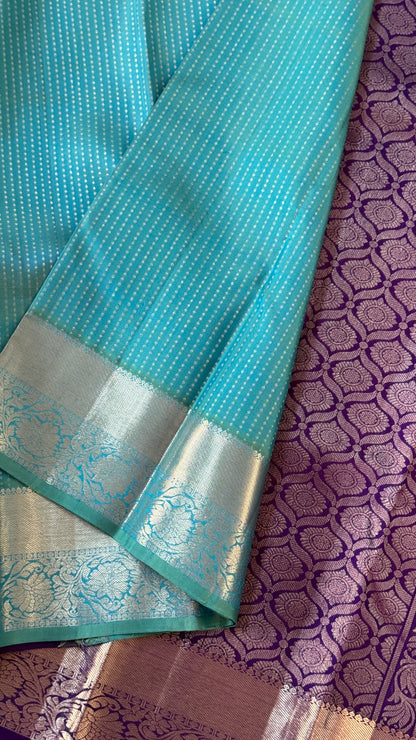 KANJIVARAM PURE SILK HANDLOOM SAREE – AQUAMARINE & PURPLE