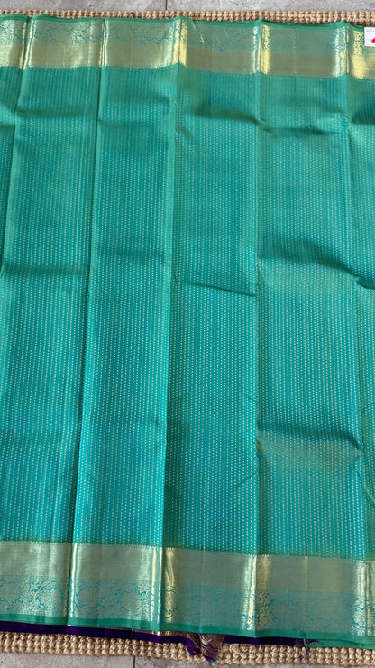 KANJIVARAM PURE SILK HANDLOOM SAREE – AQUAMARINE & PURPLE