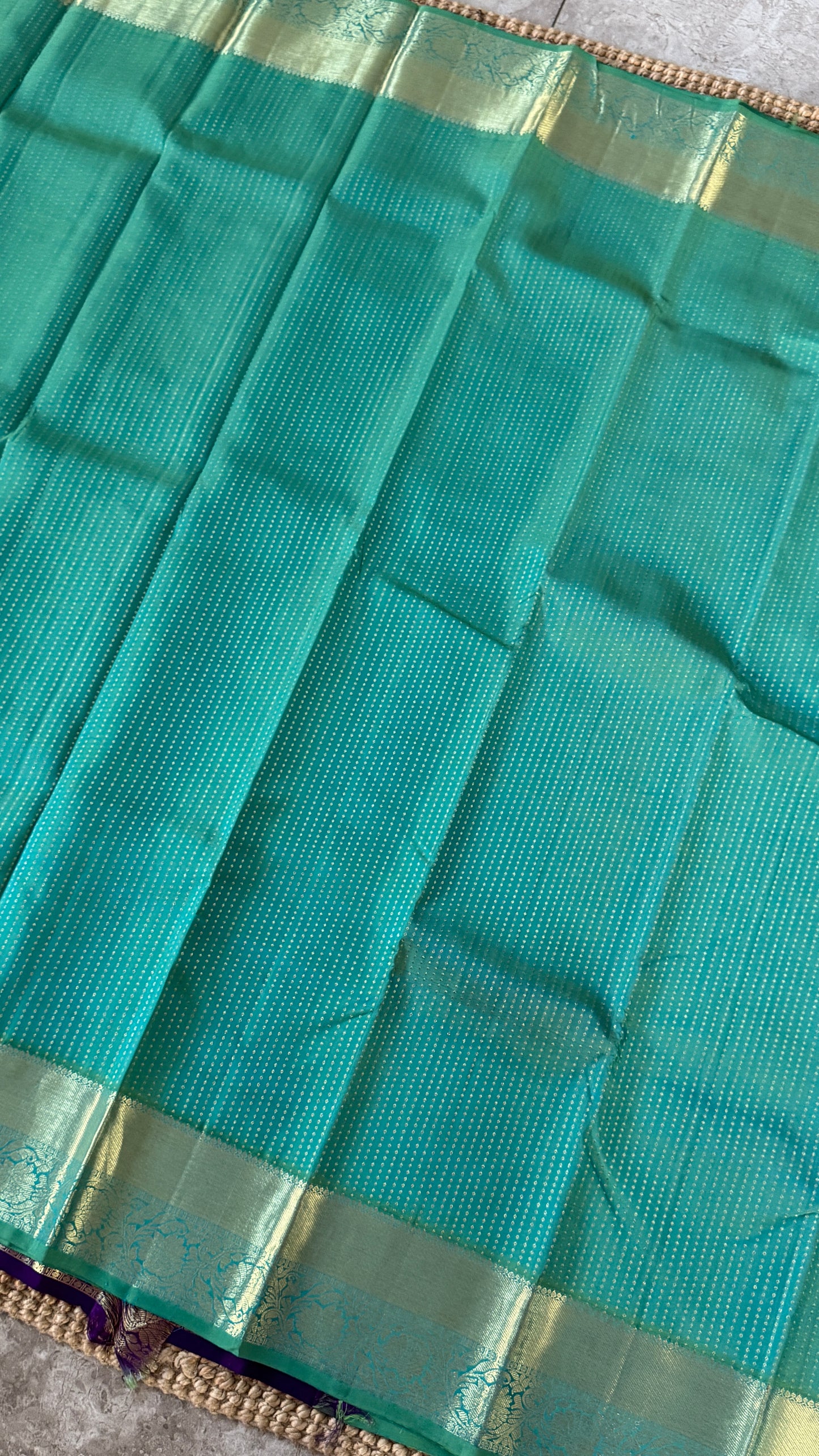 KANJIVARAM PURE SILK HANDLOOM SAREE – AQUAMARINE & PURPLE